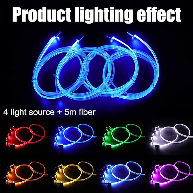 Car Ambient Lighting Optic Fiber 64 Colors Music Sound Active with APP Control Car Decorative Atmosphere Lighting Kit DC 12V 1W 5m