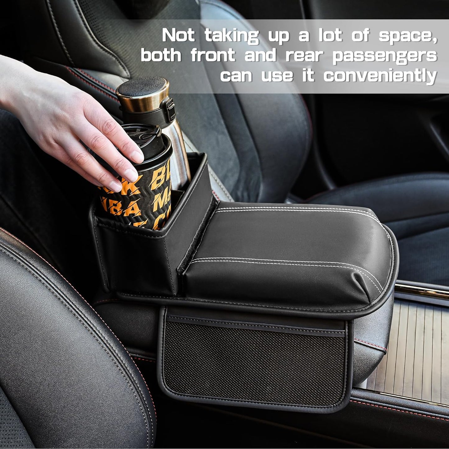 JEYODA Upgraded Car Armrest Cover,Premium Leather Car Armrest Cover Cushion with Storage Holder, Caddy for car (brown)