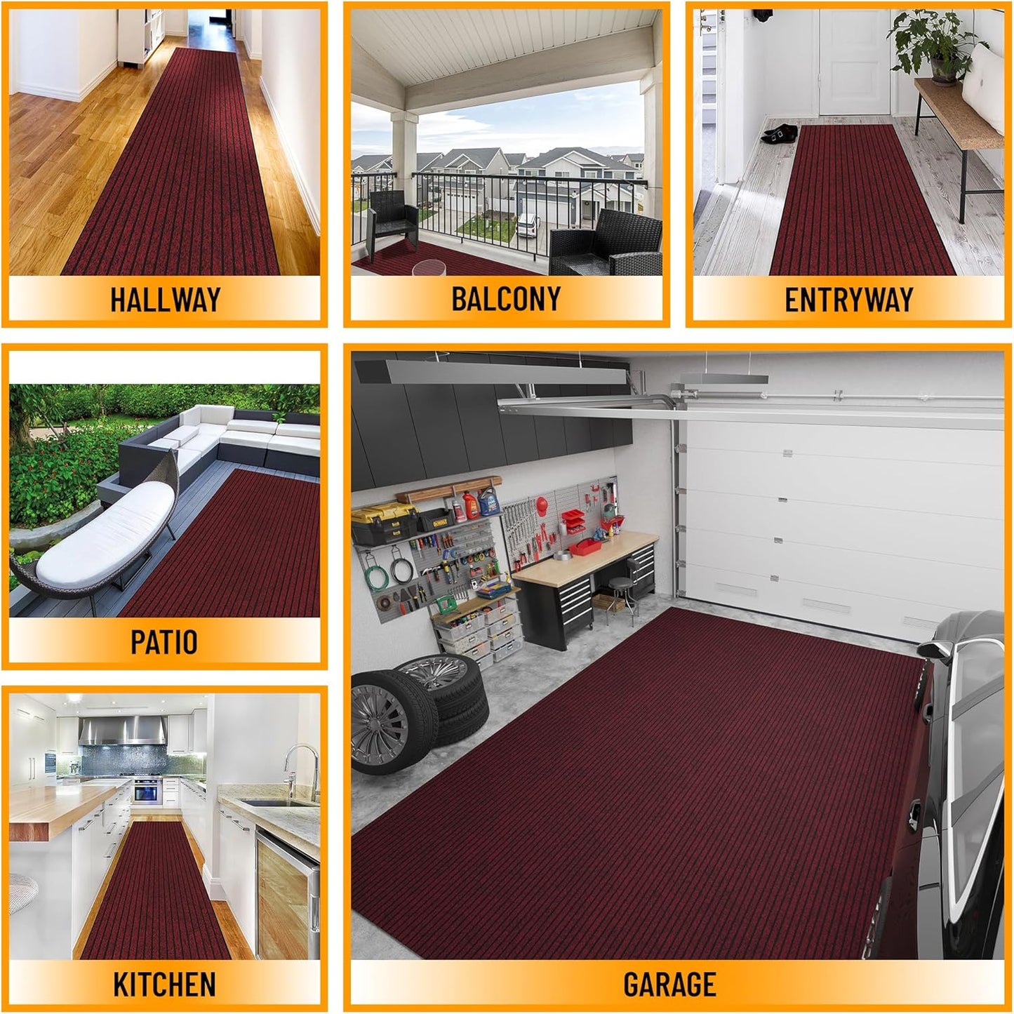 Ottomanson Mud Mat 2' x 2' Entryway Rug - Non-Slip Scraper Doormat for Muddy Paws, Dirt Trapping Indoor/Outdoor Mat for High-Traffic Areas, Kitchen, Garage, Patio, Red