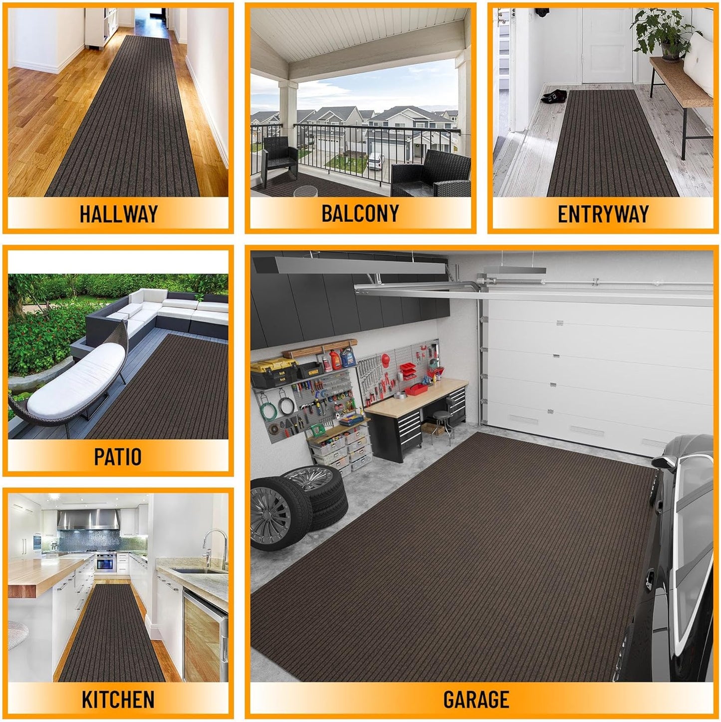 Ottomanson 2'7" x 23' Hallway Runner with Scraper Pile - Extra Durable Non-Slip Rug Mat for Indoor & Outdoor Use - Ideal for Kitchen, Entryway & Garage - High-Traffic Carpet, Brown