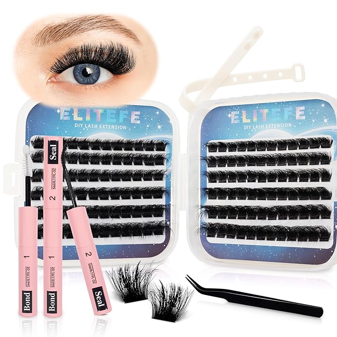 Lash Extension Kit DIY Lash Clusters Kit Eyelash Extensions Individual Lashes Extensions with (Lash Bond and Seal,Tweezers,280Pcs, 200D,10-18mm)