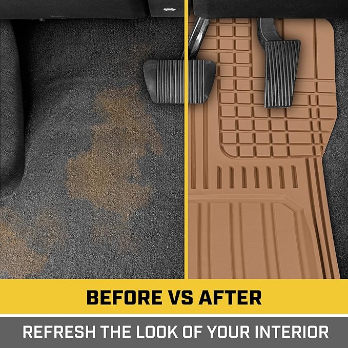 Cat® ToughLiner™ Beige Car Floor Mats - Heavy Duty Trim to Fit Floor Mats for Trucks - All-Weather Truck Accessories & Odorless Rubber Automotive Floor Mats - Car Mats & SUV Floor Liners for Car