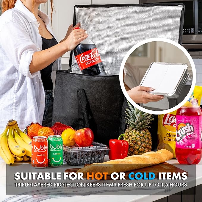 Carrywell (Not Made In China) Insulated Food Delivery and Catering Bags 2-Pack, XXXL Pizza Delivery and Reusable Warming Bag, Thermal Insulation Tote for Hot and Cold Food, Doordash