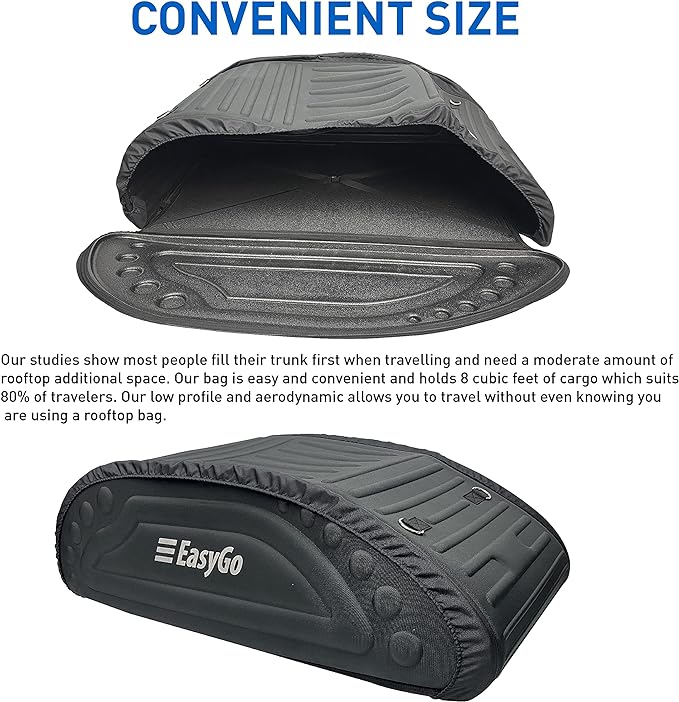 EasyGoProduct Aerodynamic Car Rooftop Cargo Carrier Bag - Soft Roof Top Luggage Bag for All Vehicles SUV with/Without Rack � Hard Sides - 4 Adjustable Straps � 8 Cubic Feet - Fold Flat Storage Bag