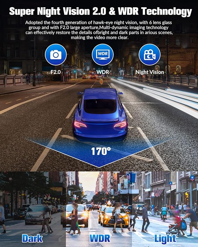 Dash Cam Front Rear,4K/2.5K Full HD Dash Camera for Cars,Dash Cam with Free 32GB SD Card,Built-in Super Night Vision,170°Wide Angle,WDR, Loop Recording,24H Parking Mode.