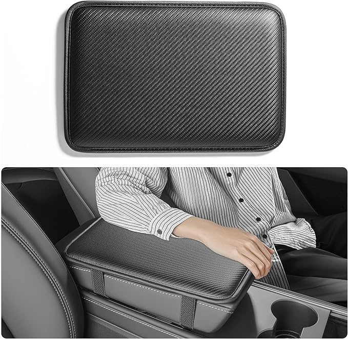 Car Armrest Covers, Vehicle Center Console Cover, Middle Storage Pads, Dog & Cat Paws Protetor, Carbon Fiber PU Leather, Waterproof, Anti-Slip, Auto Interior Accessories, Black, Size S