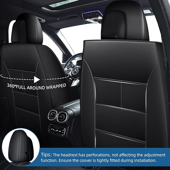 Seat Covers for Mercedes-Benz GLC 2023 2024 2025, Custom Fit All-Weather Car Seat Protectors Full Set, Waterproof Premium Leather, for 5-Seater Model - Black