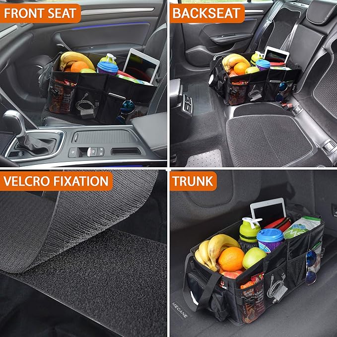 FoxBox Car Seat and Trunk Organizer, SUV Front or Back Seat Storage - Passenger Floor, Under or Between Seats Organization, Car Gifts for Men and Women (Black)
