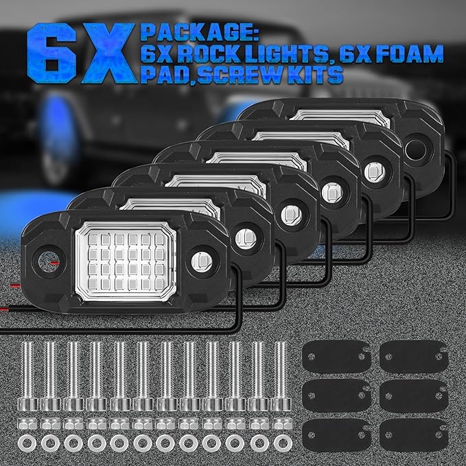 6Pods LED Rock Lights 24 LEDs Chips Neon Trail Rig Lamp Underglow Lights for Cars Trucks SUV ATV UTV(Blue)