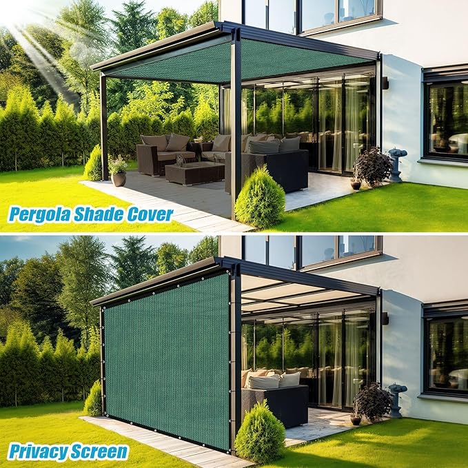 Amagenix 90% Sun Shade Cloth with Grommets, 12' x 12' Pergola Replacement Shade Cover Canopy Privacy Screen for Outdoor Patio Garden, Green (We Customized)