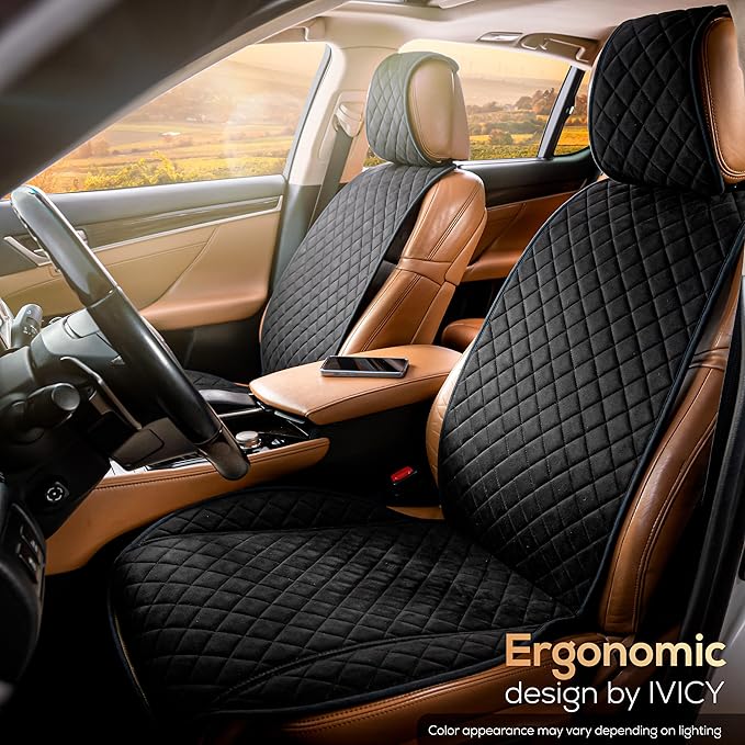 IVICY Faux Suede Front Car Seat Cover – Durable, Non-Slip Seat Protector for Cars – 1 Unit, Black