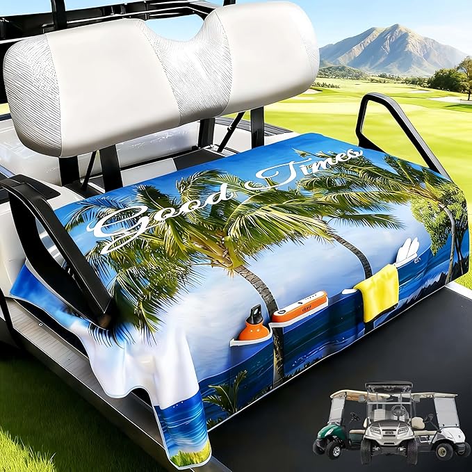 Golf Cart Seat Covers - Quick-Dry Cooling Seat Blanket with 4 Front Pockets, Elastic Armrest Openings, Fits EZGO Yamaha Club Car EPIC, 2-Person Microfiber Suede, Sweat Absorption, All-Season