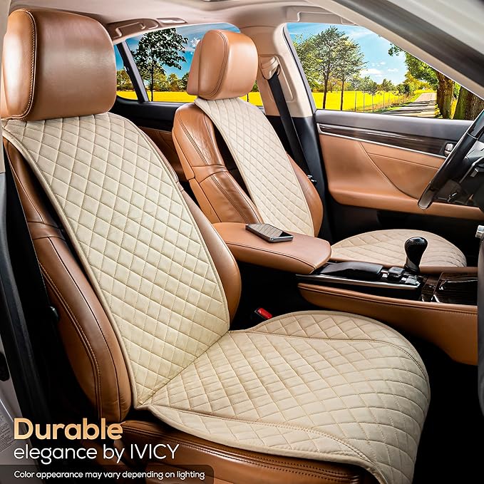 IVICY Faux Suede Front Car Seat Cover – Durable, Non-Slip Seat Protector for Cars – 1 Unit, Light Beige