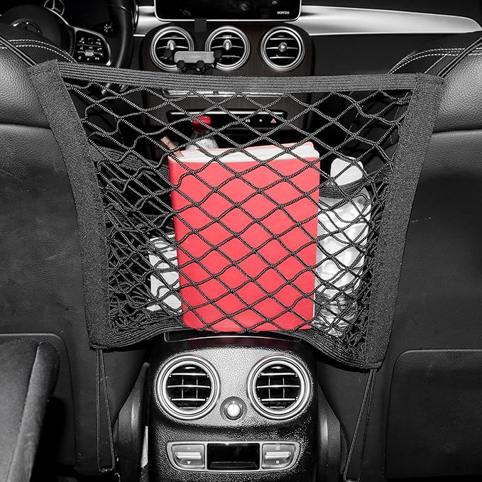 3-Layer Car Mesh Organizer Storage Bag Between Front Seats Kid Dog Pet Net Barrier Car Net Pocket Elastic Tissue Purse Holder Netting Pouch for SUV, Truck, Van 15.7" x 13.7"