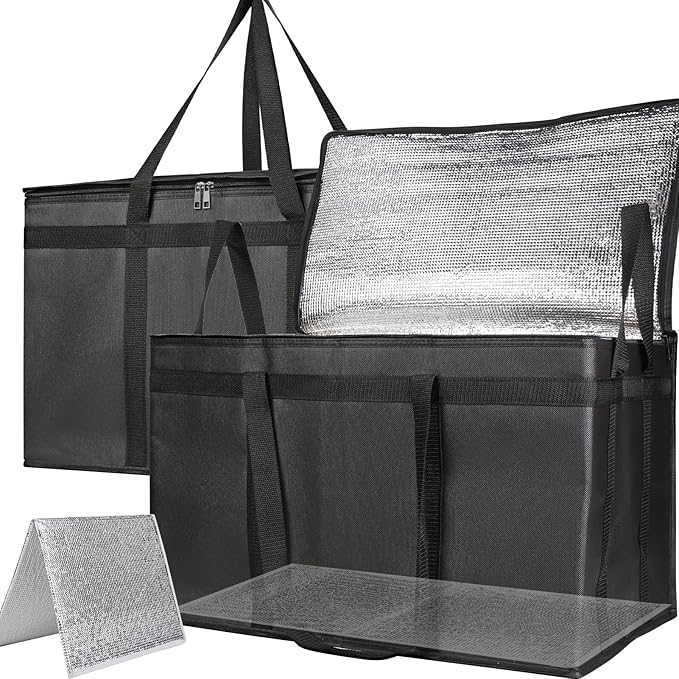 Bodaon 2-Pack Insulated Food Delivery Bag With Hard Bottom, XXXL Pizza Cooler Bags, Rideshare Delivery Bag, Grocery Shopping and Catering, Thermal Cold/Hot Styrofoam Carrier for Travel/Car