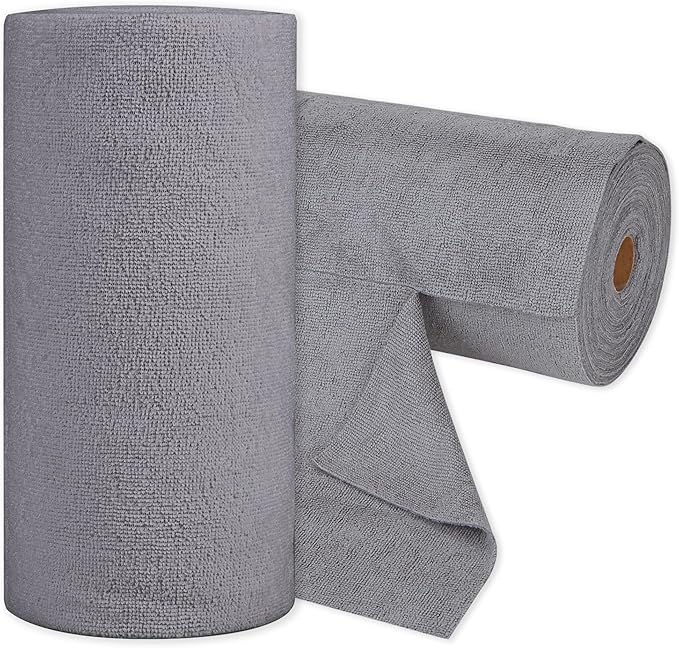 CARTMAN 60 Pack Microfiber Cleaning Cloth, Reusable Tear Away Towels Roll, 12"x12", Multi-Purpose Microfiber Towels Cleaning, Lint Free, Absorbent Cleaning Rags for Kitchen, Car, Glass (Grey)