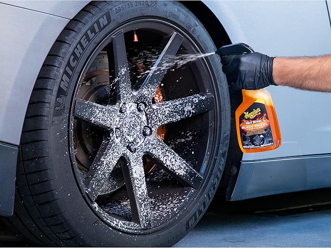 Meguiar's Hot Rims Black Wheel Cleaner, Deep Foaming Gel Specially Formulated to Effectively Clean Matte, Gloss, Satin, and Chrome Black Wheels, 24 Oz Spray Bottle