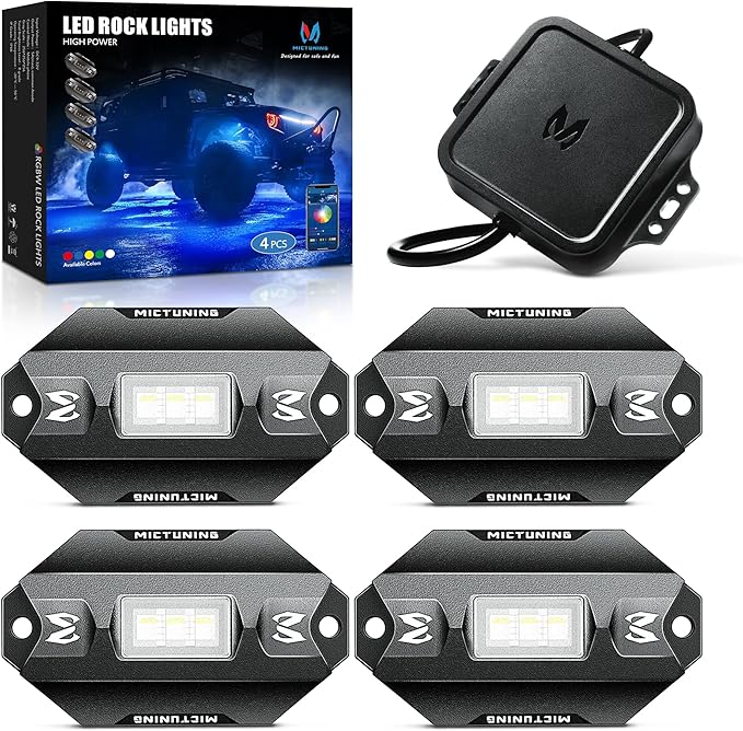 MICTUNING C1 4 Pods RGBW LED Rock Lights - Multicolor Underglow Neon Light Kit with Bluetooth Controller, Music Mode
