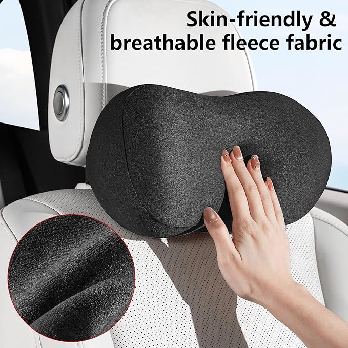 Car Neck Pillow Ergonomic Design Memory Foam Softness Car Headrest Pillow for Neck Support Cushion for Driving, Universal Fit Head Rest Travel Pillow, Fits All Vehicles, Black, 2 Pack