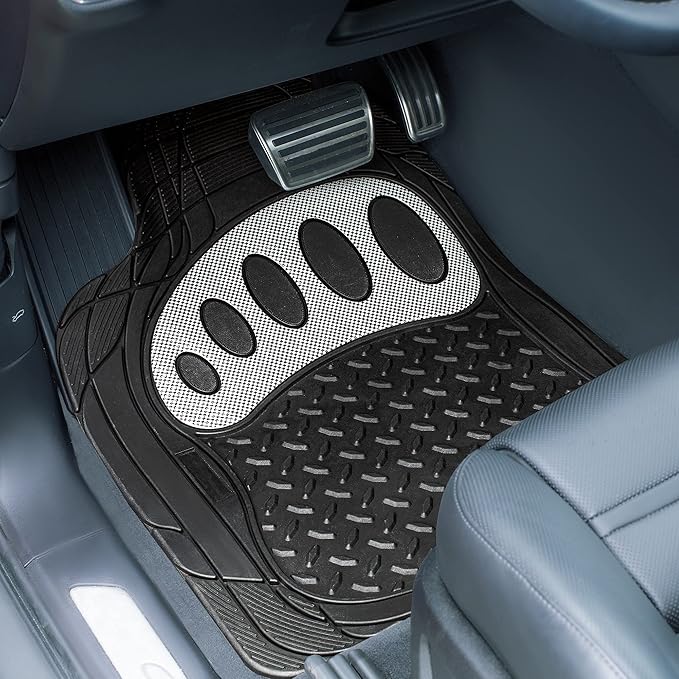 FH Group Automotive Floor Mats - Heavy-Duty Footprint Design Rubber Floor Mats for Cars, Universal Fit Full Set, ClimaProof Floor Mats, Trimmable Floor Mats For Most Sedan, SUV, Truck Floor Mats White