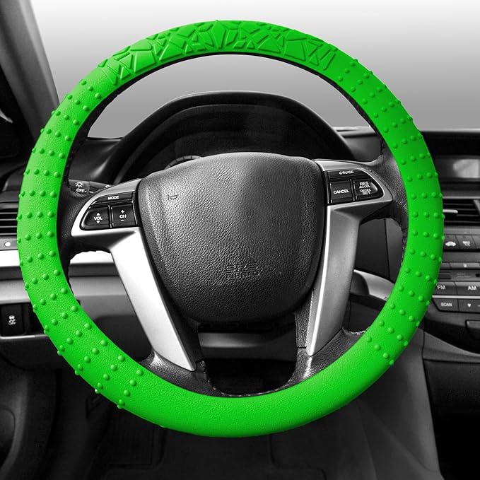FH Group Universal Fit Silicone with Nibs and Pattern Massaging Grip Steering Wheel Cover Fits Most Cars, SUVs, Trucks and Vans Green