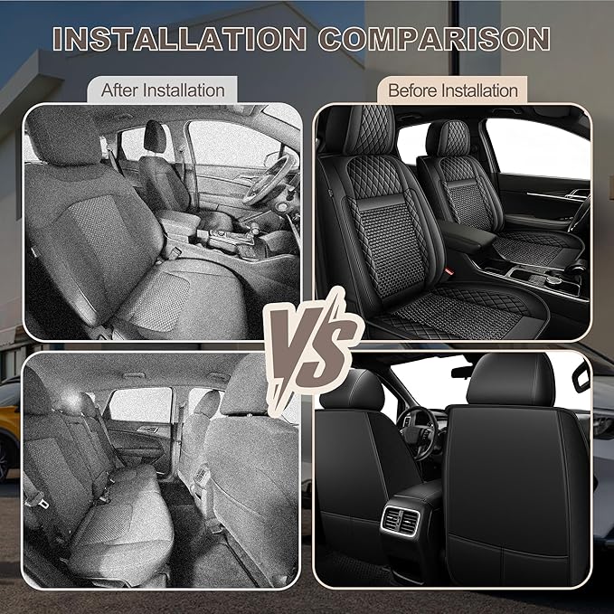 TTX LIGHTING for Toyota Corolla 2000-2019 Car Seat Covers, Breathable Ice Silk & Leather Seat Protector, Cool & Anti-Sweat for Long Driving, Airbag Compatible, 2 Front Seats (Black)
