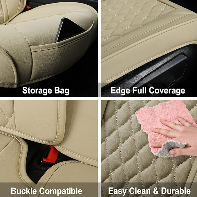 Car Seat Covers Front Pair,Universal Fit for Most Cars,SUV,Sedans and Pick-up Trucks,Automotive Faux Leather Vehicle Cushion Covers(Front Pair,Beige)