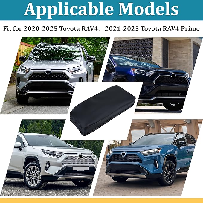 Center Console Cover Compatible with Toyota RAV4 Accessories 2020-2025 and 2021-2025 RAV4 Prime, PU Leather Middle Console Lid Cover, Seat Protector Armrest Cushion Pad (Carbon Fiber Texture)