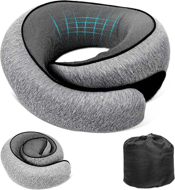 Travel Neck Pillow for Airplanes, Memory Foam with Chin Support, Ergonomic 360 Degree Cervical Support for Plane/Car/Train/Office (Dark Grey)