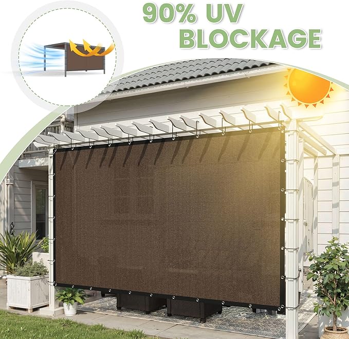 90% Shade Cloth 10×10 FT with Grommets, Outdoor Sun Shade Cloth UV Block Shade Fabric for Patio, Backyards, Carport, Garden, Mocha