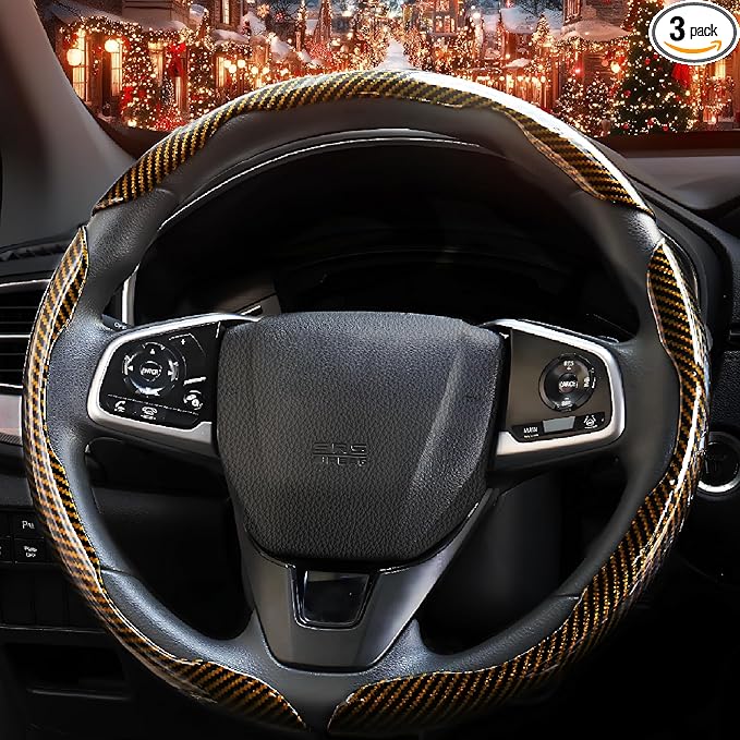 3 Pcs Carbon Fiber Car Steering Wheel Cover, Anti-Skid & Scratch-Proof,Segmented, Butterfly Thin Steering Wheel Cover Men/Women Universal Fit 14.5"-16" Wheel Covers for Cars/Truck/SUV