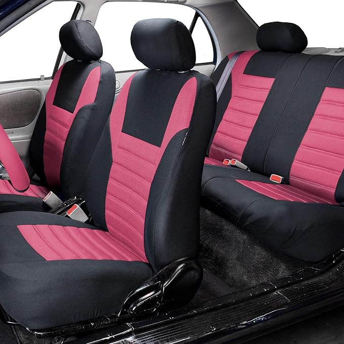 TLH Car Seat Covers Premium 3D Air Mesh Automotive Seat Covers Full Set Pink Seat Covers Airbag Compatible and Split Rear Car Seat Cover Universal Fit Interior Accessories for Cars Trucks and SUV