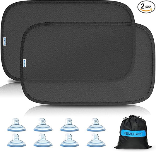 PEMOTech Car Window Shades for Baby【8 Suction Cups & Static Cling】 2 Pack-21"x14" Side Window Cover for Child,Certified Sunshades for Kids to Block 99.9% UVR, Sun Shade Universal Fit Most of Cars