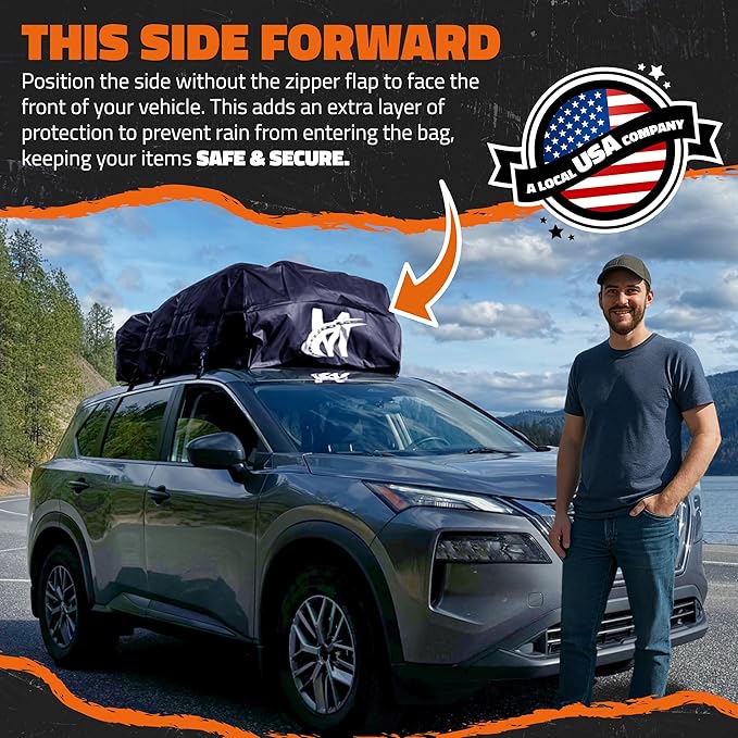 Mockins 30 Cu Ft Navy Car Rooftop Cargo Carrier Bag | 60"x43"x20" Weatherproof 500D Vinyl Car Roof Bag Cargo Carrier for Top of Vehicle | Vehicle Soft-Shell Carriers w/Roof Mat, Lock, Hooks & Straps