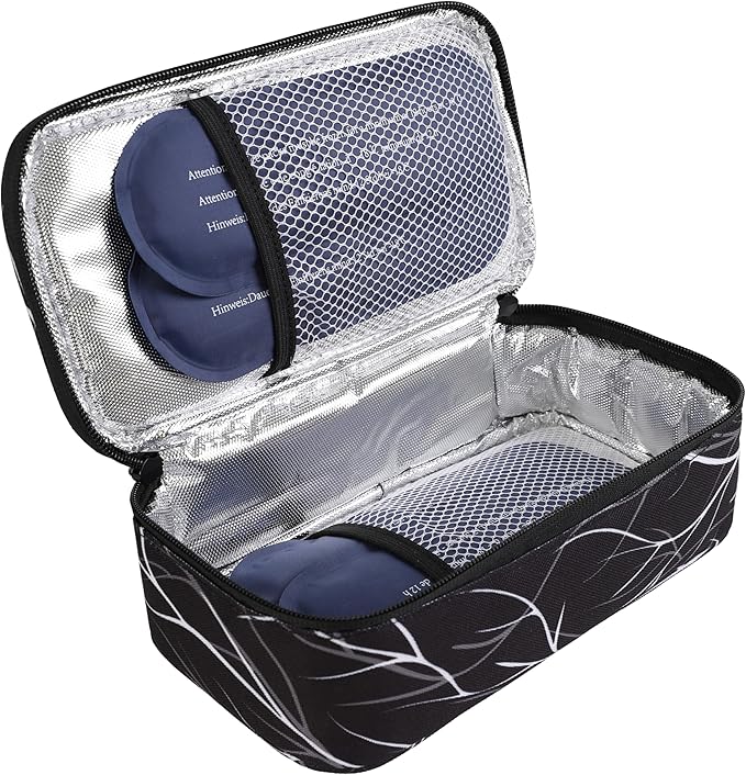 ALLCAMP Insulin Cooler Travel Case Diabetic Medication Cooler with 4 Ice Pack - Medical Cooler Bag Portable and Reusable Black White(9X 4.72x 3.14 inches)