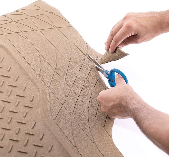 FH Group Trimmable Rubber Floor Mats Full Set - Universal Fit for Cars Trucks and SUVs F11305 + F16400 (Beige)