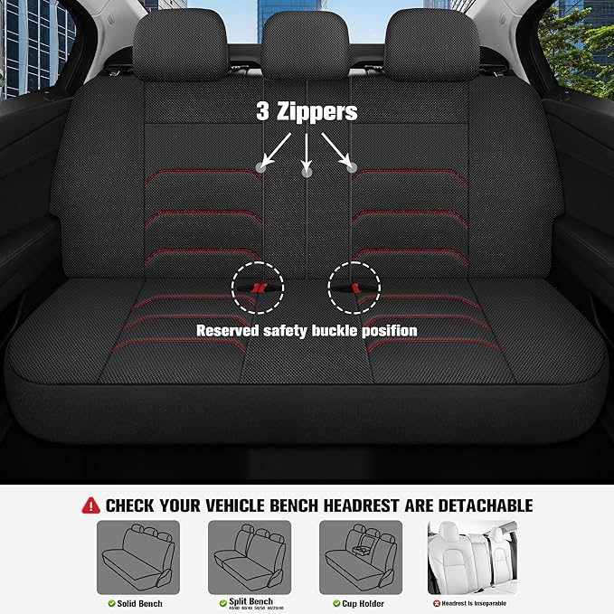 CAROMOP 3D Air Mesh Car Seat Covers Full Set,Breathable and Durable Seat Covers for Cars,Split Bench Compatible,Universal Fit for SUV,Vans,sedans, Trucks, Automotive Interior Covers(5-Seat Black/Red)