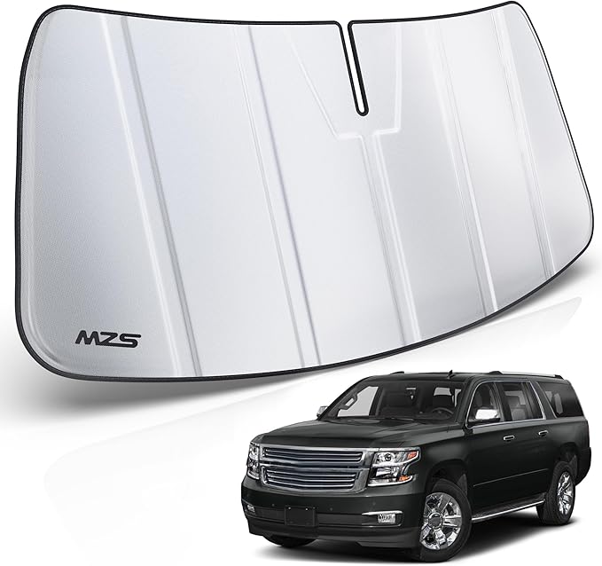 MZS Windshield Sun Shade Compatible with Suburban Tahoe Escalade Yukon 2015-2020, Foldable Car Sun Shade Shield with Storage Pouch, Front Window Visor Sunshade for Interior Protector