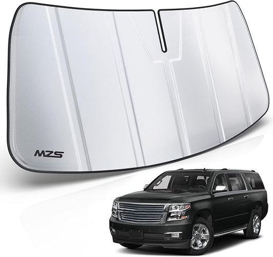 MZS Windshield Sun Shade Compatible with Suburban Tahoe Escalade Yukon 2015-2020, Foldable Car Sun Shade Shield with Storage Pouch, Front Window Visor Sunshade for Interior Protector