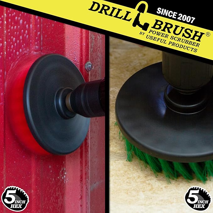 Drill Brush - Cleaning Supplies - Medium and Stiff Bristle Brush Kit - Spin Brush - Grout Cleaner - Tile, Counter-tops, Stove, Oven, Sink, Trash Can, Floors - Concrete Swimming Pools, Garden Fountains