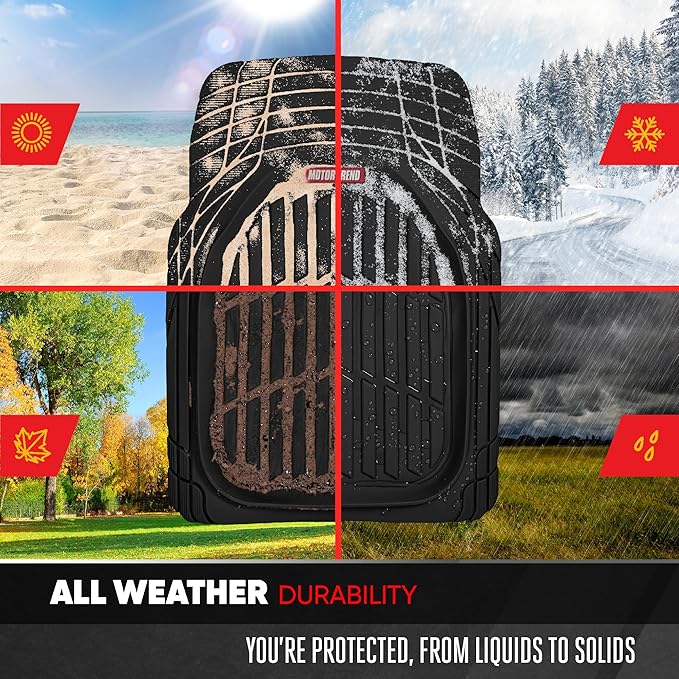 Motor Trend FlexTough 4-Piece Heavy Duty Floor Mats for Cars Trucks SUVs, Automotive Floor Mats Car Mats Full Set Front, Rear & Cargo, Trim-To-Fit Semi-Custom Deep Dish All Weather Rubber Mats - Black