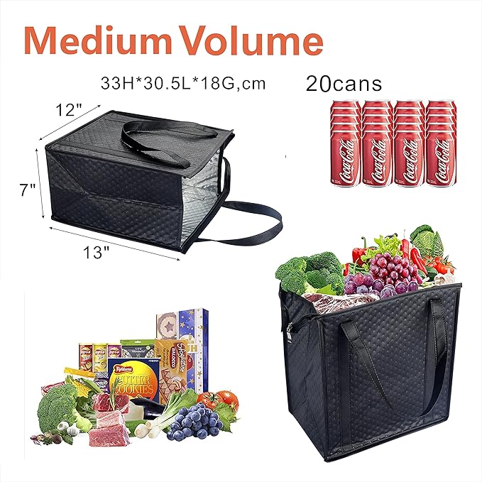 2PCS Refrigerator Grocery Bag,Cooler Bag,Zipper,Black,Blue