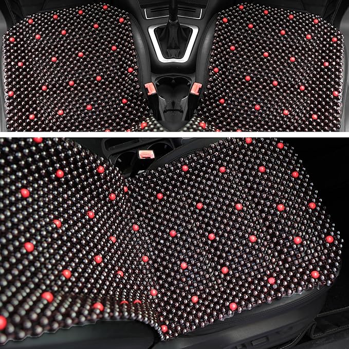 LACDL Beaded Car Seat Covers for Cars, Cooling Bead Seat Cover for Trucks & SUVs - Auto Ventilated Seat Cooler Pad, Natural Wood Breathable Beads - Sweat Protector for Summer, Stars