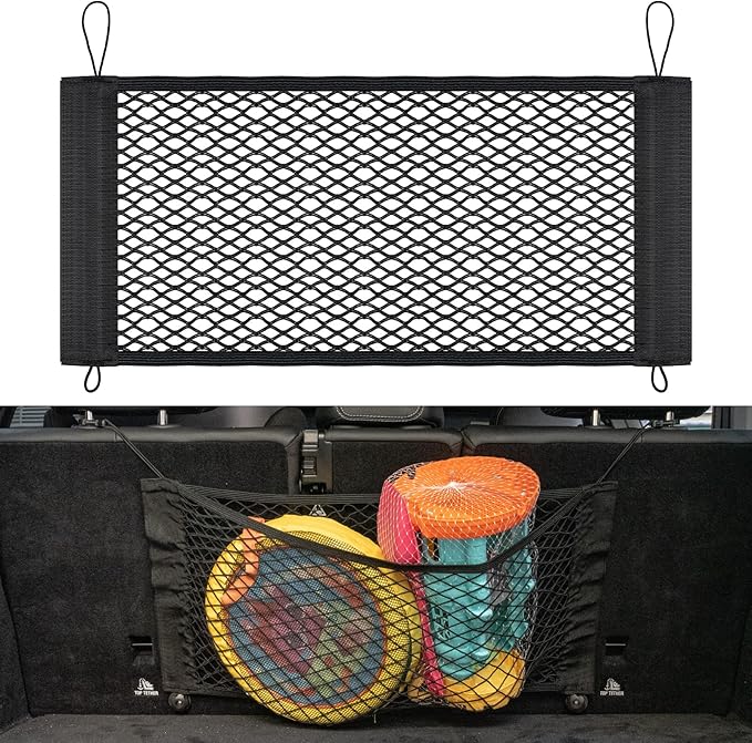 Cargo Net for Car Trunk Organizer, Elastic Mesh Pockets Backseat Hanging 25.6 x13.7 inches Trunk Organizer Storage Pouch Bag Car Net Accessories for SUV MPV