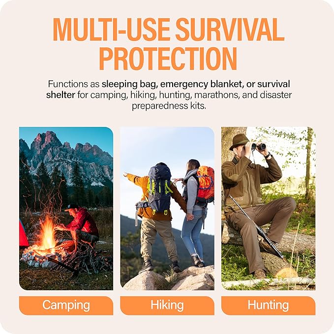 Primacare CB-3684-2 Pack of 2 Emergency Sleeping Bags for Survival, Mylar Blanket/Tent Used for Emergency, Camping, Hiking, Hunting, Outdoors, Perfect for Medical First Aid Supply Kits, Adult, Orange