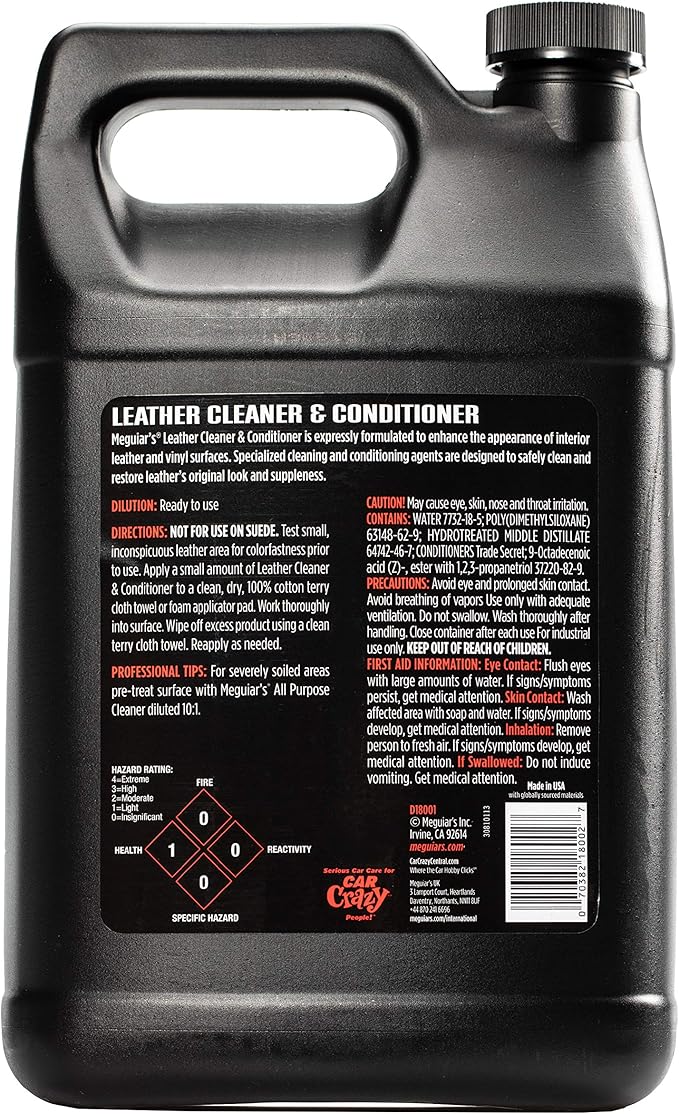 Meguiar's Professional Leather Cleaner & Conditioner D18001-1 Gallon Leather Cleaner & Conditioner Specifically Formulated for Automotive Interior Care, Delivers Professional Results, 128 Oz