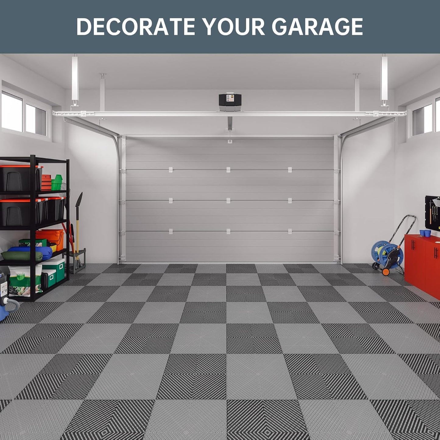 Multifunctional Interlocking Modular Garage Floor Tiles, Non-Slip Interlocking Polypropylene Floor Tiles, 15.7'' x 15.7'' x 0.7''(Thickness) Flooring Tile(40 Pack), Black