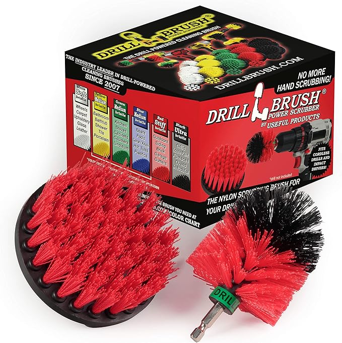 Outdoor Cleaning Supplies - Stiff Bristle Outdoor Power Scrubber - Concrete and Brick Stain Remover - Concrete Pools Cleaning Kits- Heavy Duty Deck and Patio Scrubbing Brushes - Stiff Bristle Brush