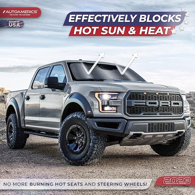 Autoamerics 1-Piece Windshield Sun Shade - Metallic Gray Foldable Car Front Window Sunshade for Most Cars SUV Truck Heat Blocker Visor Protector Blocks Max UV Rays and Keeps Your Vehicle Cool X-Large