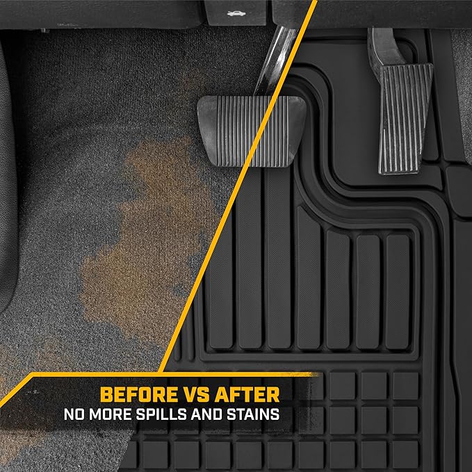 CAT® DuraShield XL Floor Mats for Trucks - All Weather Rubber Truck Floor Mats with Anti-Slip Backing, Universal Trim-to-Fit Car Floor Mats for Large Full-Size Vehicles, Black Floor Mats for Cars